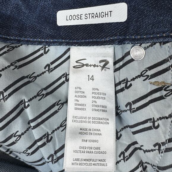 Seven7 NEW Loose Straight Leg Jean Womens 14 Blue Denim High Rise Stretch Zipper - Picture 14 of 15